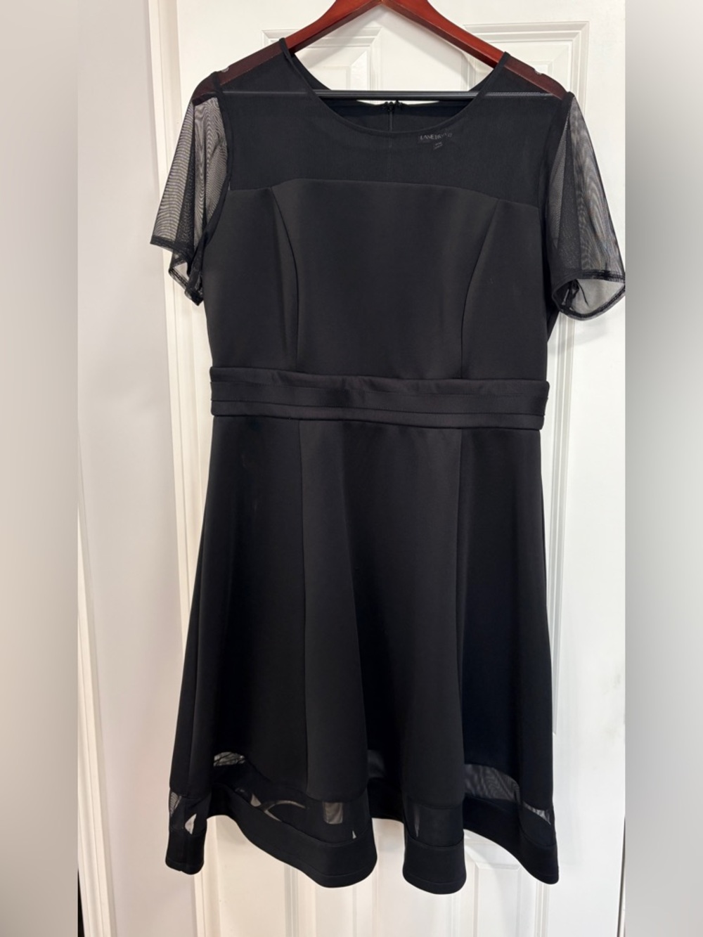 Lane Bryant Black Mesh-Sleeve Fit & Flare Midi Dress